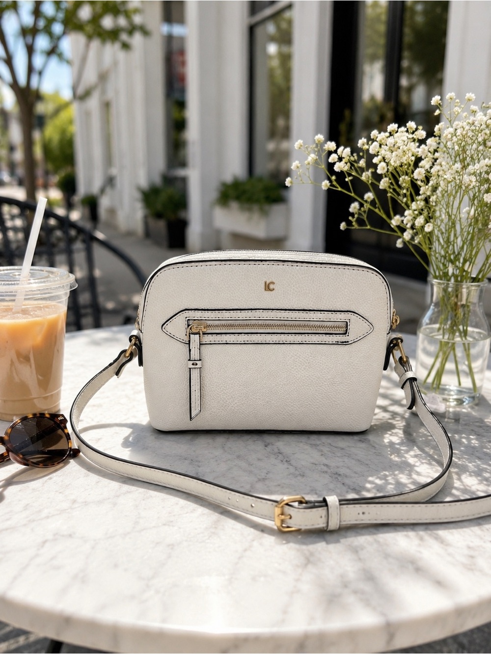 Liz Claiborne White Crossbody Camera Bag Pebbled Faux Leather NWT